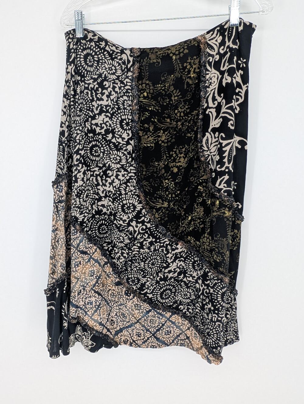 Vintage Y2K Santiki Women's M Patchwork Mixed Print Midi Skirt Boho Fairy Grunge